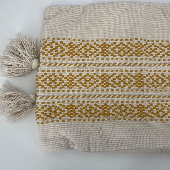 23X13 Boho Fringe Throw Pillow Cover Case Mustard Yellow Cream Neutral Rectangle - Picture 3 of 4